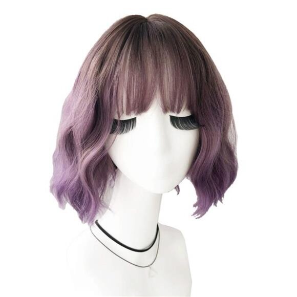 Accessories - Ombre Color Natural Wavy Bob Wig With Air Bangs Short Bob Wigs Women's Curly